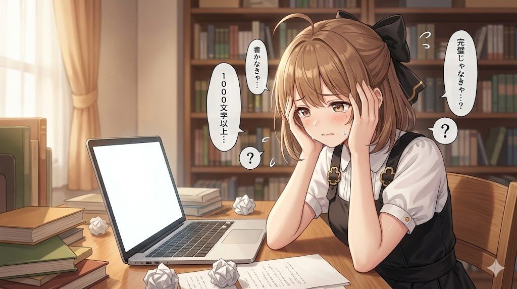 クロバちゃんがブログを完璧に書かないといけないと悩んでいる