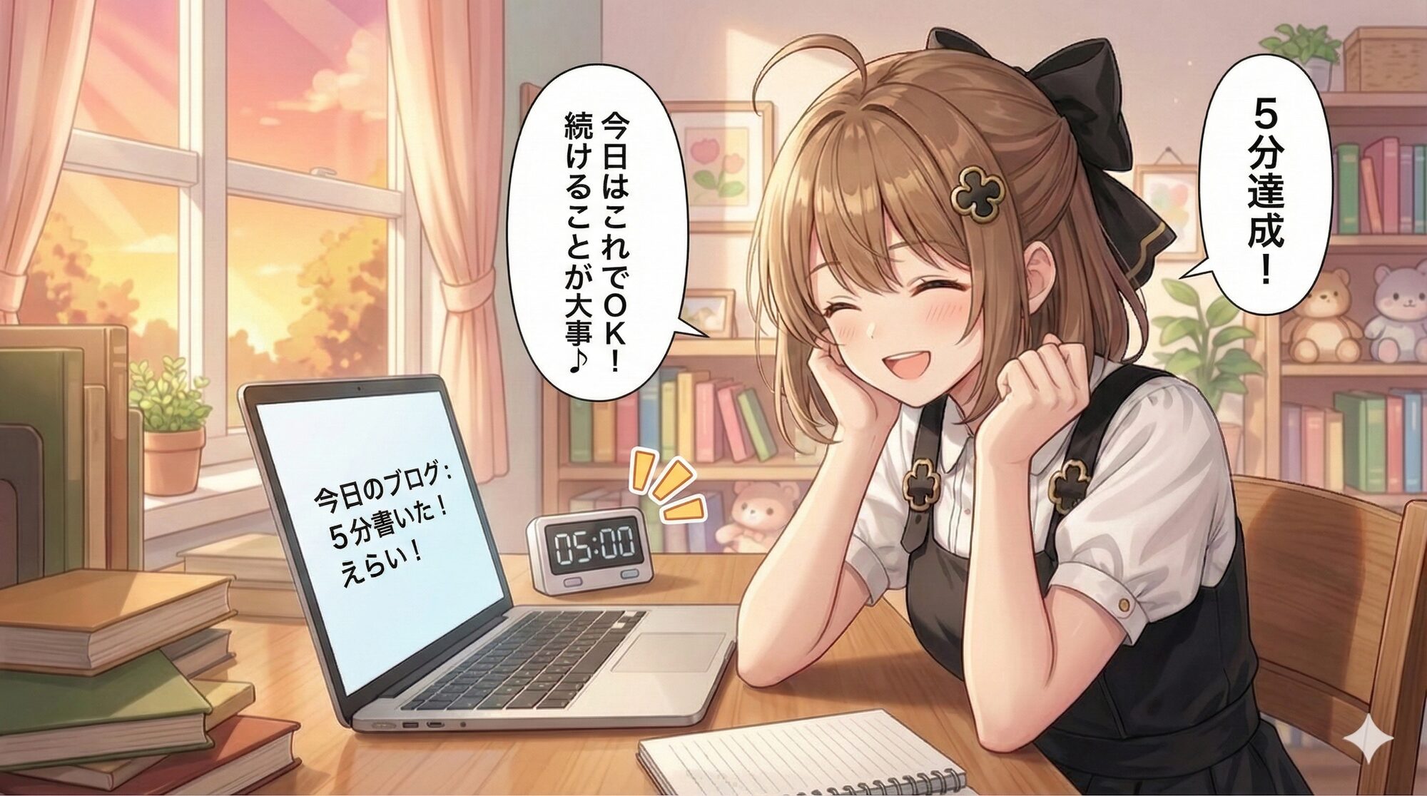 クロバちゃんがブログを完成させて喜んでいる